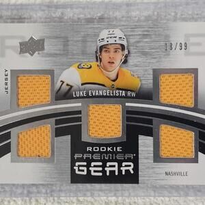 2023 Upper Deck Rookie Premier Gear Luke Evangelista Jersey Card #PGR-LE